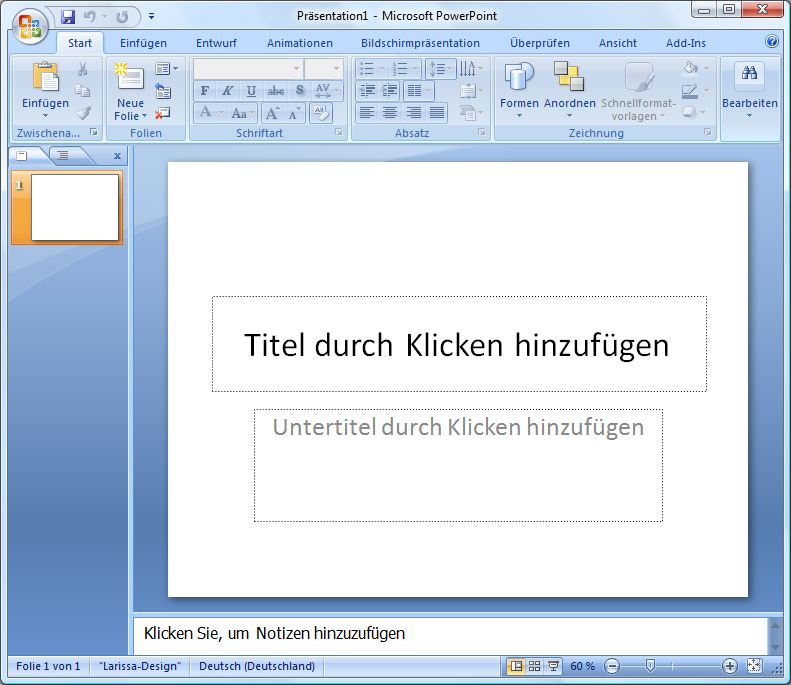 Startbildschirm von PowerPoint 2007