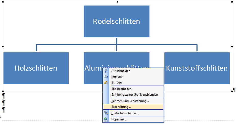 Menüpunkt Beschriftung