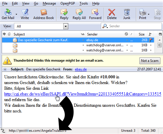 E-Mail SCAM - angezeigte URL anders als wirkliche URL