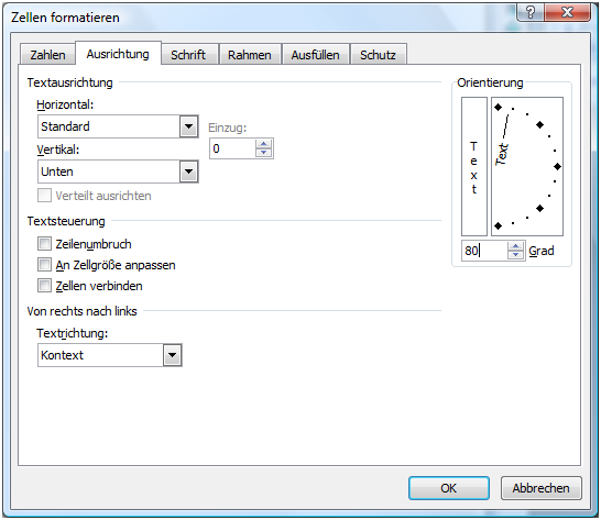 Schrift drehen in Excel