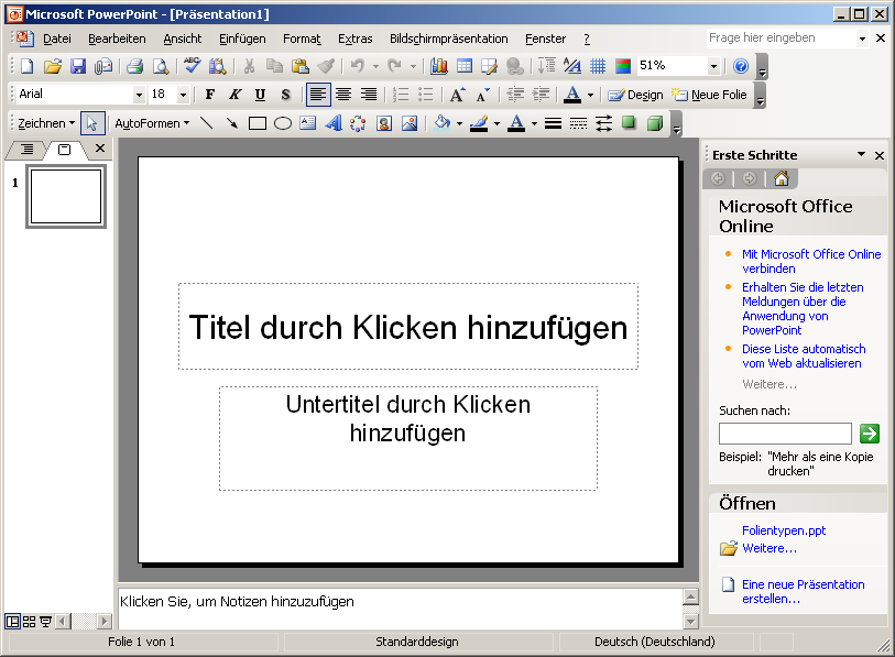 Startbildschirm von PowerPoint 2003