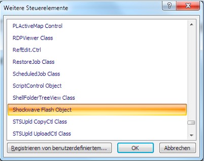 Weitere Steuerelemente, Shockwave Flash Object