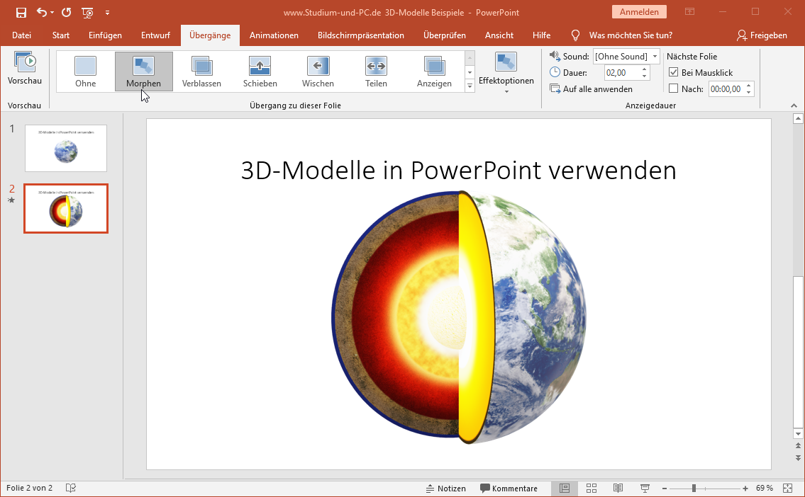 4 Schritt: Morphen als Folienübergang einstellen