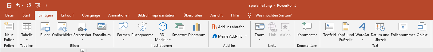 Icon im Bereich Text im Menü oben