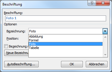 eigene Kategorien bei Beschriftungen nutzen in Word