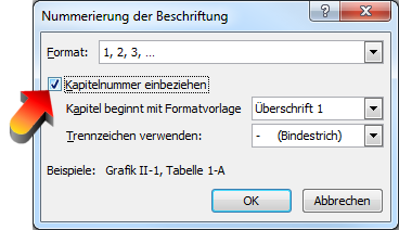 Art der Nummerierung nach Kapiteln getrennt