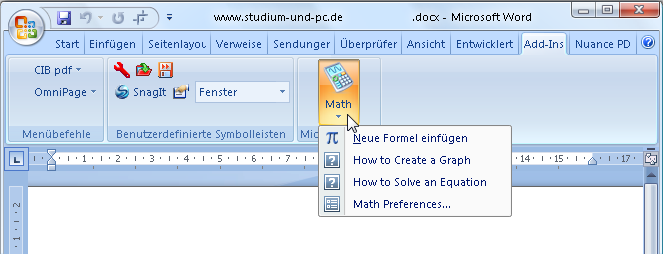 Aufruf Formelfunktion in Word 2007