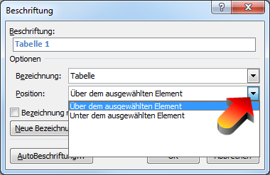 Position der Beschriftung bestimmen - über oder unterhalb