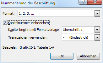 Fenster – Nummerierung der Beschriftung